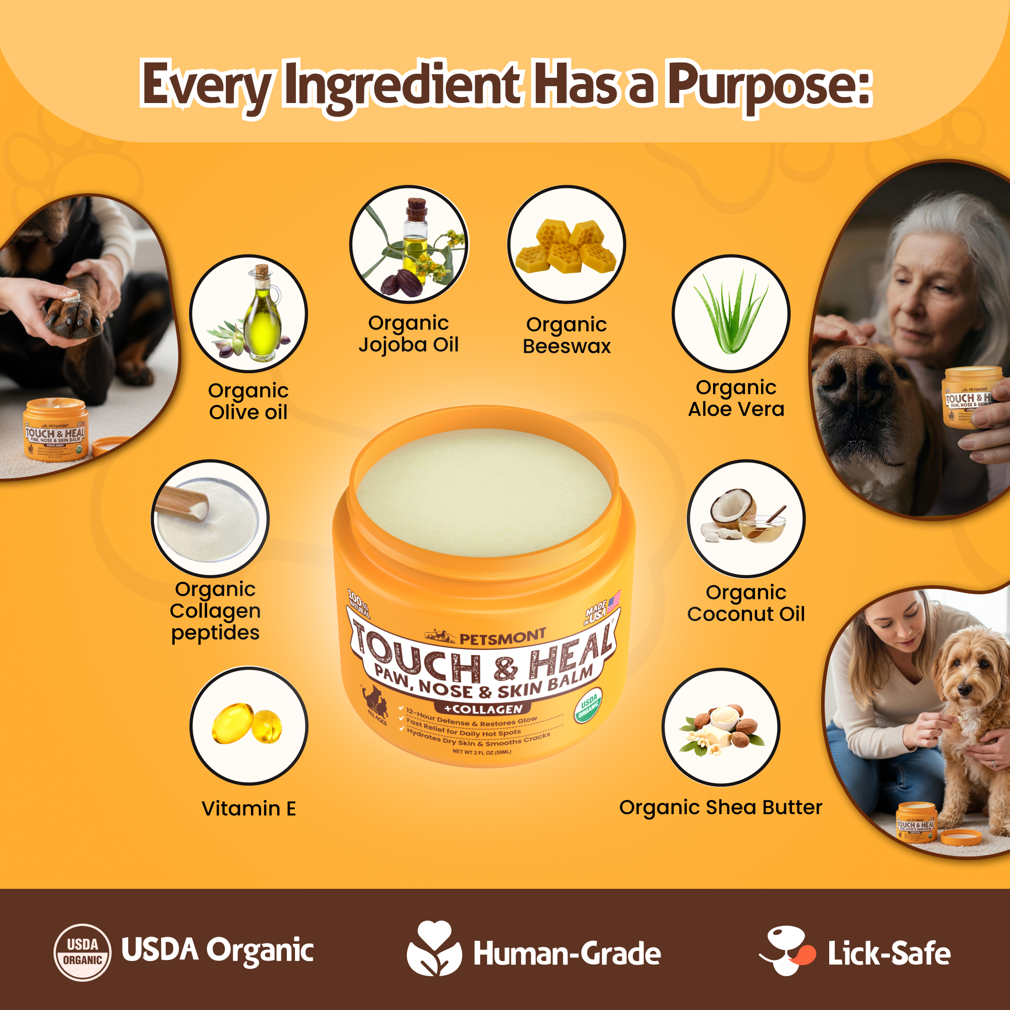 Organic Dog Paw & Nose Balm for Dry Skin | Petsmont Touch & Heal